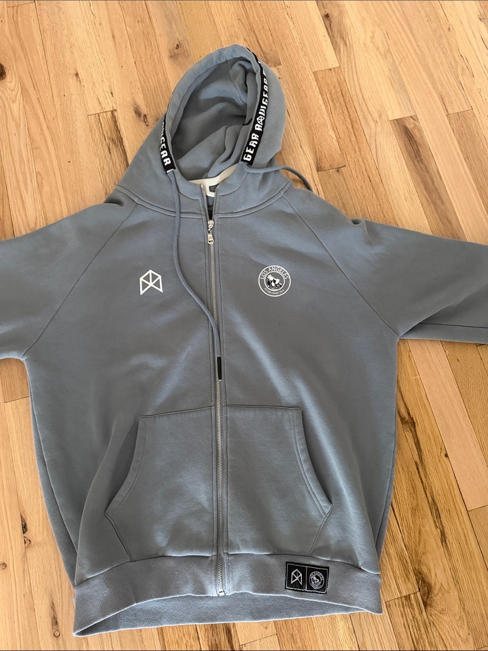 Men's Gray Zip-Up Hooded Jacket with Logo Accents